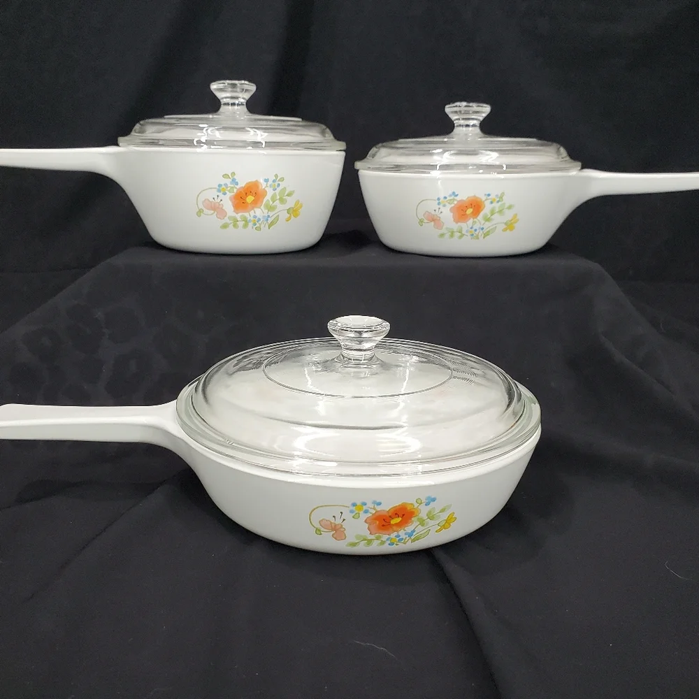 Vintage Corning Ware Wildflower Menuette Set With Lids EUC